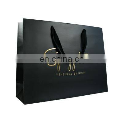 Wholesale custom printed black luxury shopping gift paper bag with handle