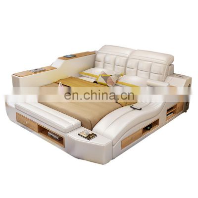 Modern White Bedroom Furniture Leather Bed with Speaker USB Charger Massage Smart Sofa Bed