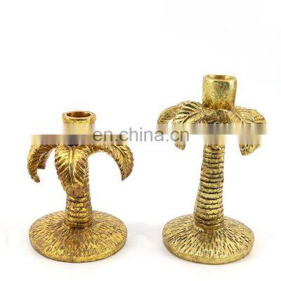 hot selling modern lucky large ornamental palm tree shape gold candleholder