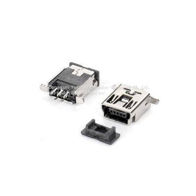 cheap mini USB 5PIN Female DIP  connector assembly customized  in black and 30U gold