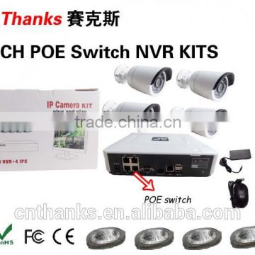 hotselling Onvif indoor/outdoor NVR POE 4ch 1.3MP IP camera mini nvr kit