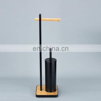 Bathroom Toilet Paper Holder Toilet Brush Holder With Bamboo Base Bathroom Storage Matt Black photo-3