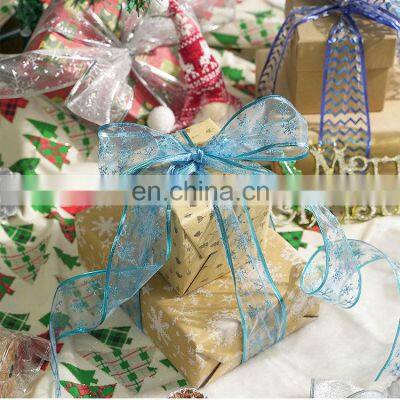 6 Yards/Roll 63mm Gold/Silver Wired Edge Glitter Organza Christmas Ribbon for Wedding Christmas Decoration Gift Packaging photo-3