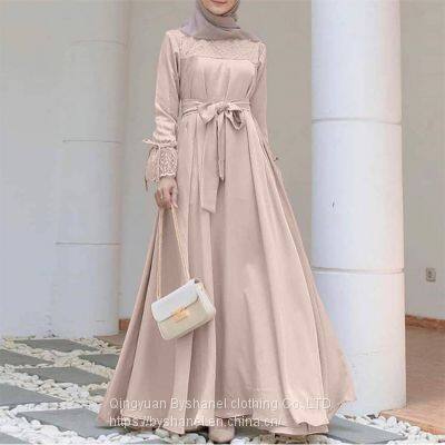 BS-FC503 Abaya Muslim Jilbab Dress Women Stitching Maxi Kaftan Arab Lace Islamic Dress Women's Sundresses With Sleeves photo-3