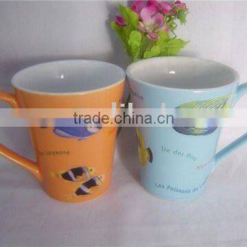 Ceramic coffee mug and cup with printing all around, various colors