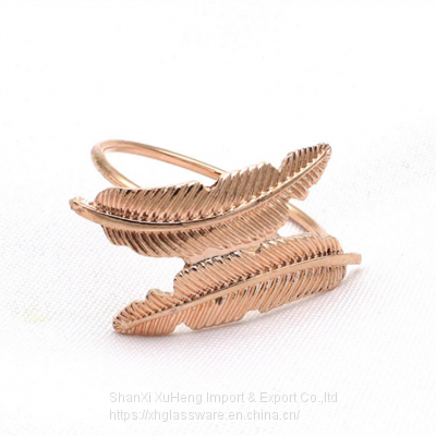 High Quality Metal Decorative Tabletop Tissue Holder Leaf Design Fancy Napkin Ring photo-4