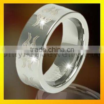 butterfly laser engraved white tungsten carbide rings