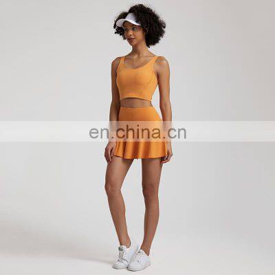 Fashion New Tennis Golf 2-In-1 Mini Skirt Sports Crop Bra Tank Top 2 Piece Gym Fitness Yoga Suit Set Women Casual Workout Wear photo-2