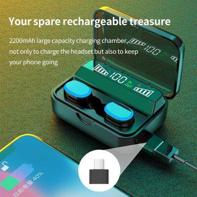 S590 Tws 2021 Waterproof Touch Control Earphone True Wireless Stereo Blue Tooth Earbuds With Led Display Power Bank photo-3