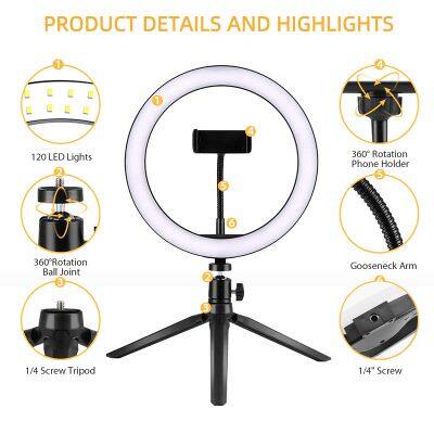 Professional 10 Inch Led Photo Light Ring Lamp Dimmable Circular Beauty Lamp Tripods Selfie Photographic Lighting photo-5
