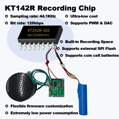 KT142R Voice Recording IC Programmable Sound Chip for Toys Stuffed Animals PWM Output Alternative to ISD1820 Low Power Flexible Firmware Bulit-in Mem