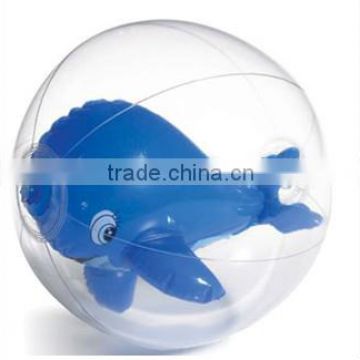 PVC inflatable beach ball with dool inside/inflatable double beach ball with roll ball inside