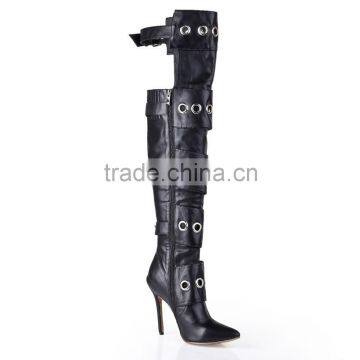 Over the Knee Lace up Boots Front Round Metal Embelished Thigh High Boots Cut Out Knee High Gladiator Boots photo-4
