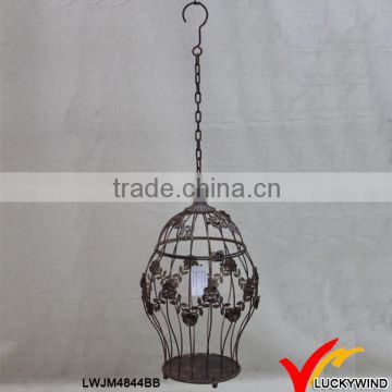 Ceiling Hang Floral Encircled Decorative Rustic Iron Wire Bird Cage