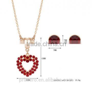 New Arrival High Quality Red Crystal Stone Love Heart Ladies Stud Earrings / Necklaces Jewelry Sets