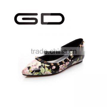 GD made in China genuine leather girls rivets shoes shallow flowers prints fashion shoes