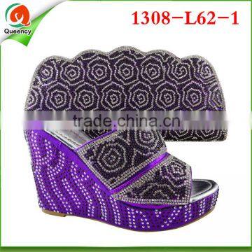 2016 1308-L62 high heel shoes matching bags / new latest design shoes matching bags with rhinestones