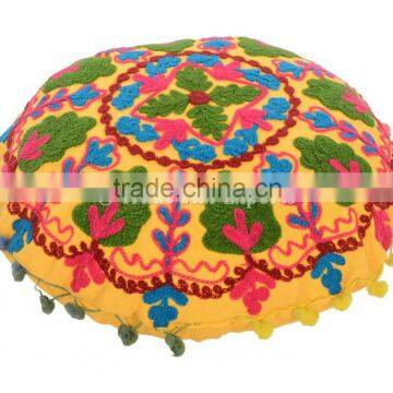 Embroidered Pillow Cover Decorative Round Suzani Cushions Throw Pillow Case Indian Boho Shams