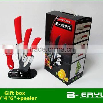 BERYL 5pcs ceramic knives set , 3"4"6"+peeler+Knife holder white Ceramic Knife sets with color box, 2 colors, straight handle