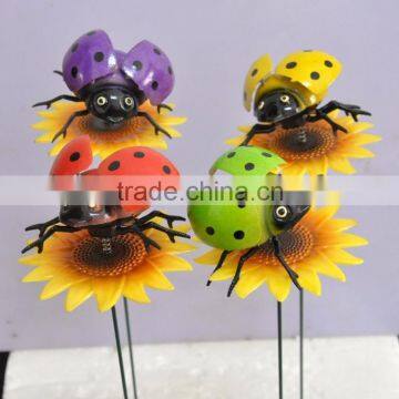 4 inch Ladybug on Sunflower Outdoor Plastic Beetle Garden Crafts Stake