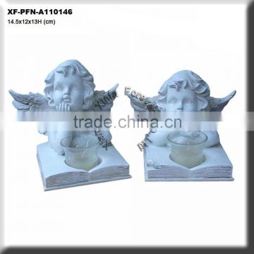 high white resin angel candle holder