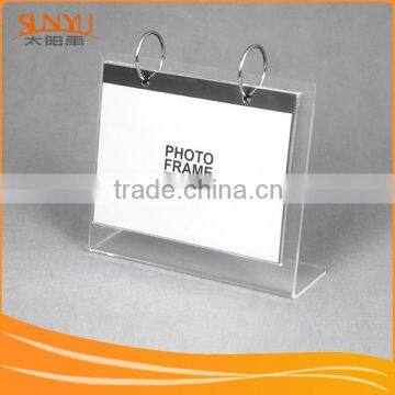 Customized Chinese handmade clear acrylic block photo frame with iron ring