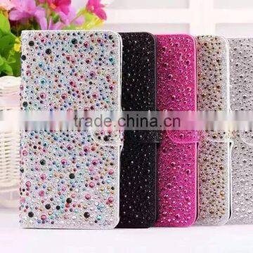 Customized Bling Bling Case Leather Slim Flip Cover For Samsung Galaxy E5