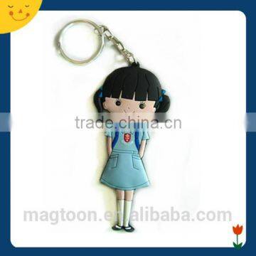 3D custom soft PVC cute girl fridge magnet with key ring