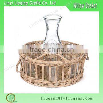 Wicker Serving Tray with Carafe and 6 Glasses