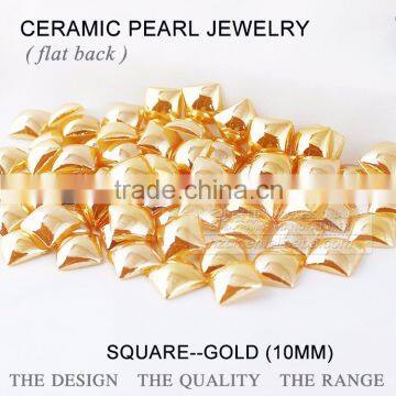 ceramics pearl 10*10mm square flat back ceramic Rhinestone gold color