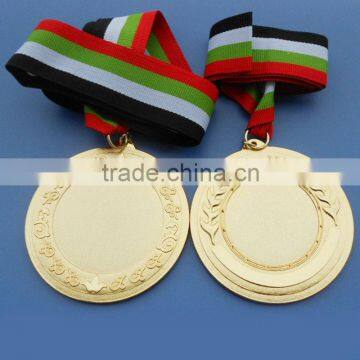 gold medal with ribbon, blank medals with printing sticker, round medal metal