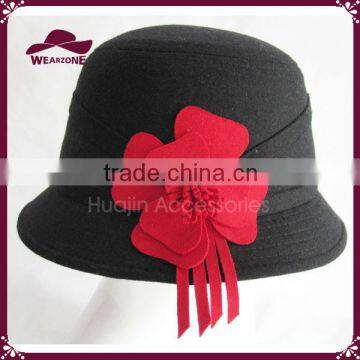 Cute Cloche Bucket Hat for Women with Side Red Flower