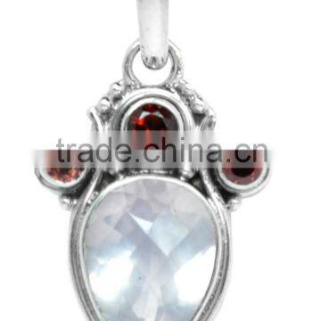 Solid 925 Sterling Silver Rose Quartz & Garnet Pendant Jewellery