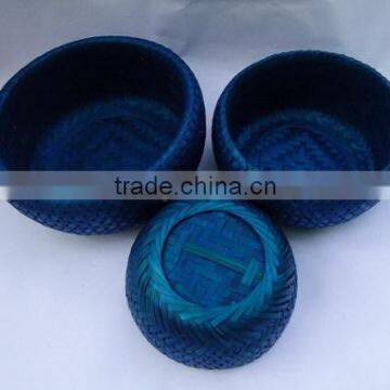Blue double wall bamboo storage basket Vietnam