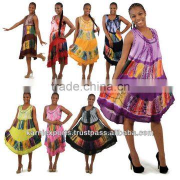 EUROPEAN WOMENS WEARING TIE & DYE UMBRELLAD DRESS CASUAL & CAREER DRESSES