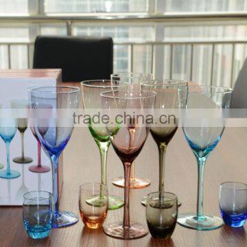 Wholesale handmade colored wine glasses/set of 6 colored wine glasses