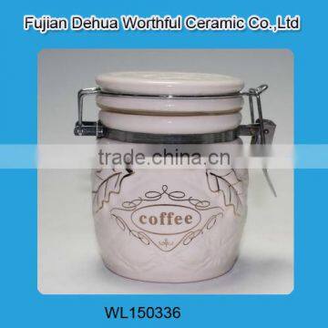 Personalized ceramic coffee canister with sealed cover