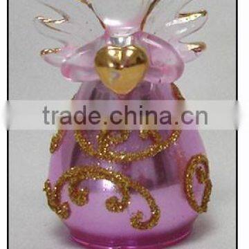 Chirstmas Pink Hanging Glass Angel with Golden Hearts