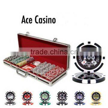 Ace Casino Poker Chip Set with Black Aluminum Case - 500 Piece