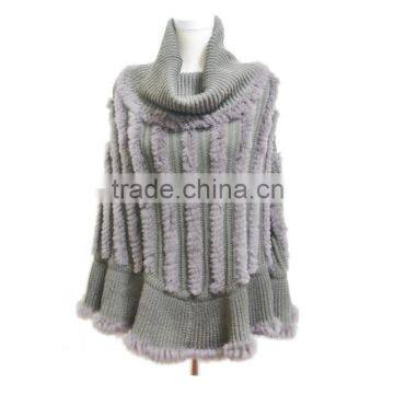 Wholesale Knit Rabbit Fur poncho,Genuine Women Rabbit Fur shawl KZ14018