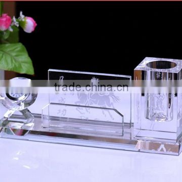 Crystal Office Stationery Set for table decoration-pen holder with diamond clock