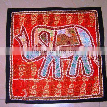 Vintage elephant motif patchwork designer ethnic traditional tribal hand embroidered cushion cover 16 x 16 inch