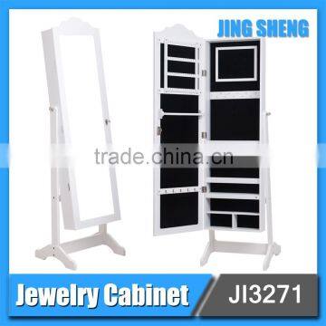 Wooden Mirrored Jewelry Cabinet Floor Standing Mirror Jewelry Cabinet