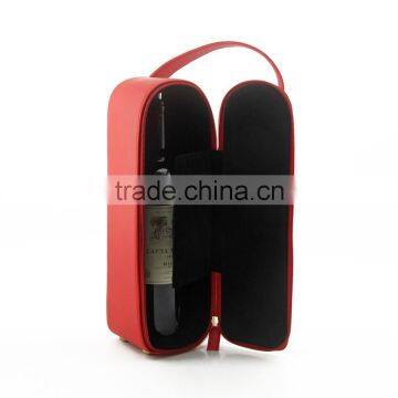 Red high quality PU leather wine holder for two bottles