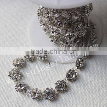Wholesale 14MM Fake Diamond Trimming Chain Promotional Flower Rhinestone Ribbon For Wedding Dress Decoration