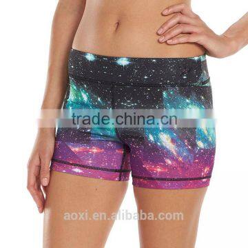 Brand clothes supplier gym wear stretchy all over sublimation print women fit yoga shorts