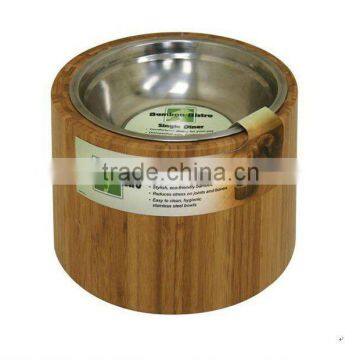 Bamboo round pet bowl with stainless steel bowl