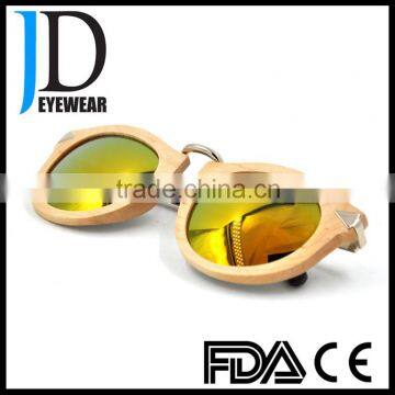 Hot Sell Italy Design Round Natural Wood Metal Temple Sunglasses
