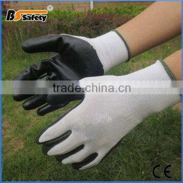 BSSAFETY cheap 13G black nitrile coated safeguard gloves china supplier