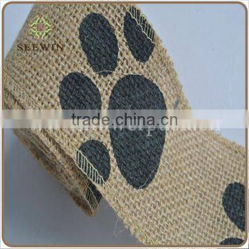 Natural Jute ribbon with animal foot print